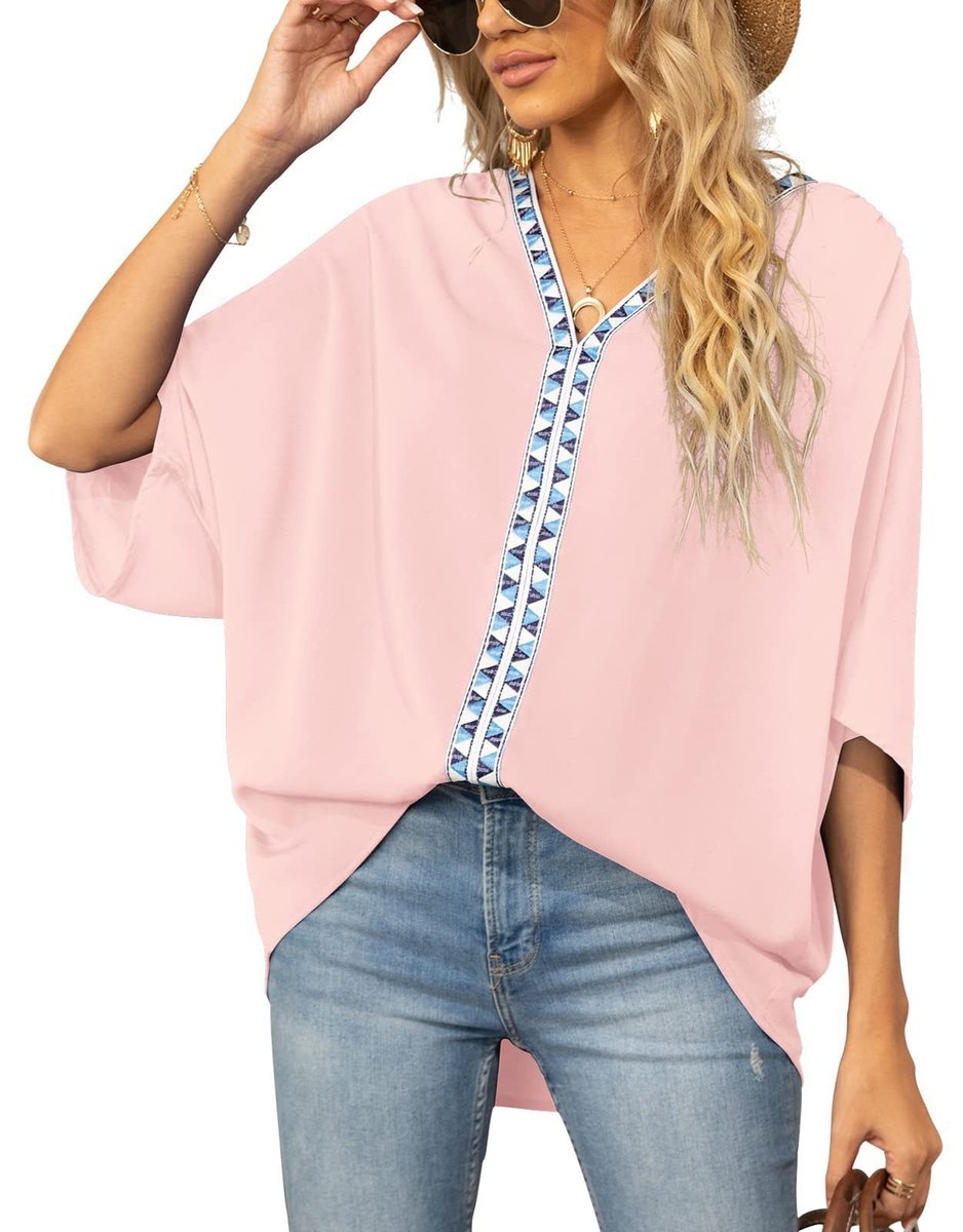 Boho Embroidered V-Neck Tunic Top