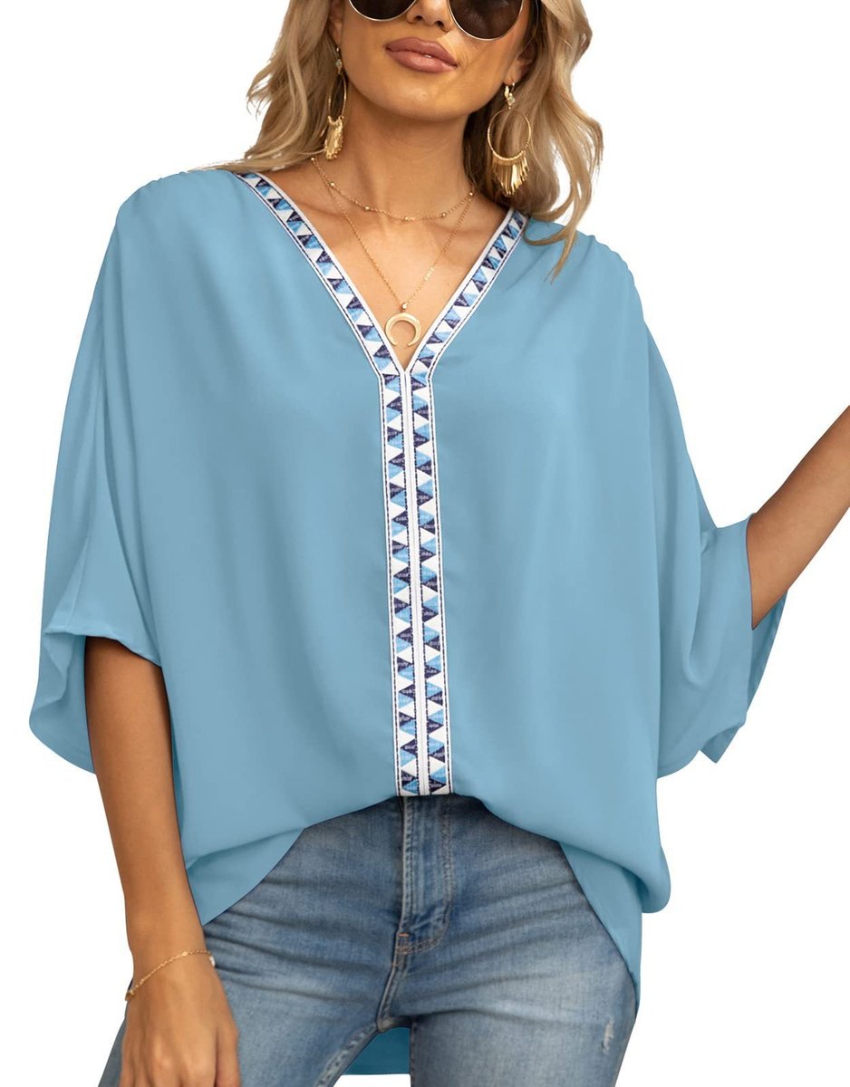 Boho Embroidered V-Neck Tunic Top
