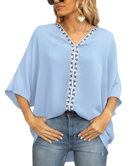 Boho Embroidered V-Neck Tunic Top