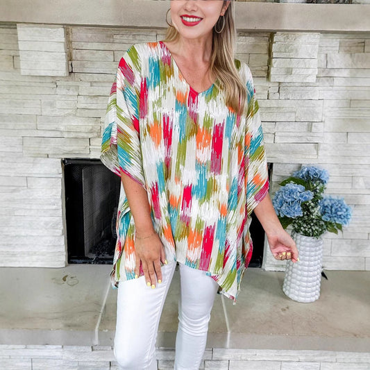 Abstract Painterly V-Neck Relaxed Tunic