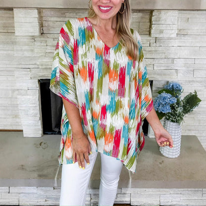 Abstract Painterly V-Neck Relaxed Tunic