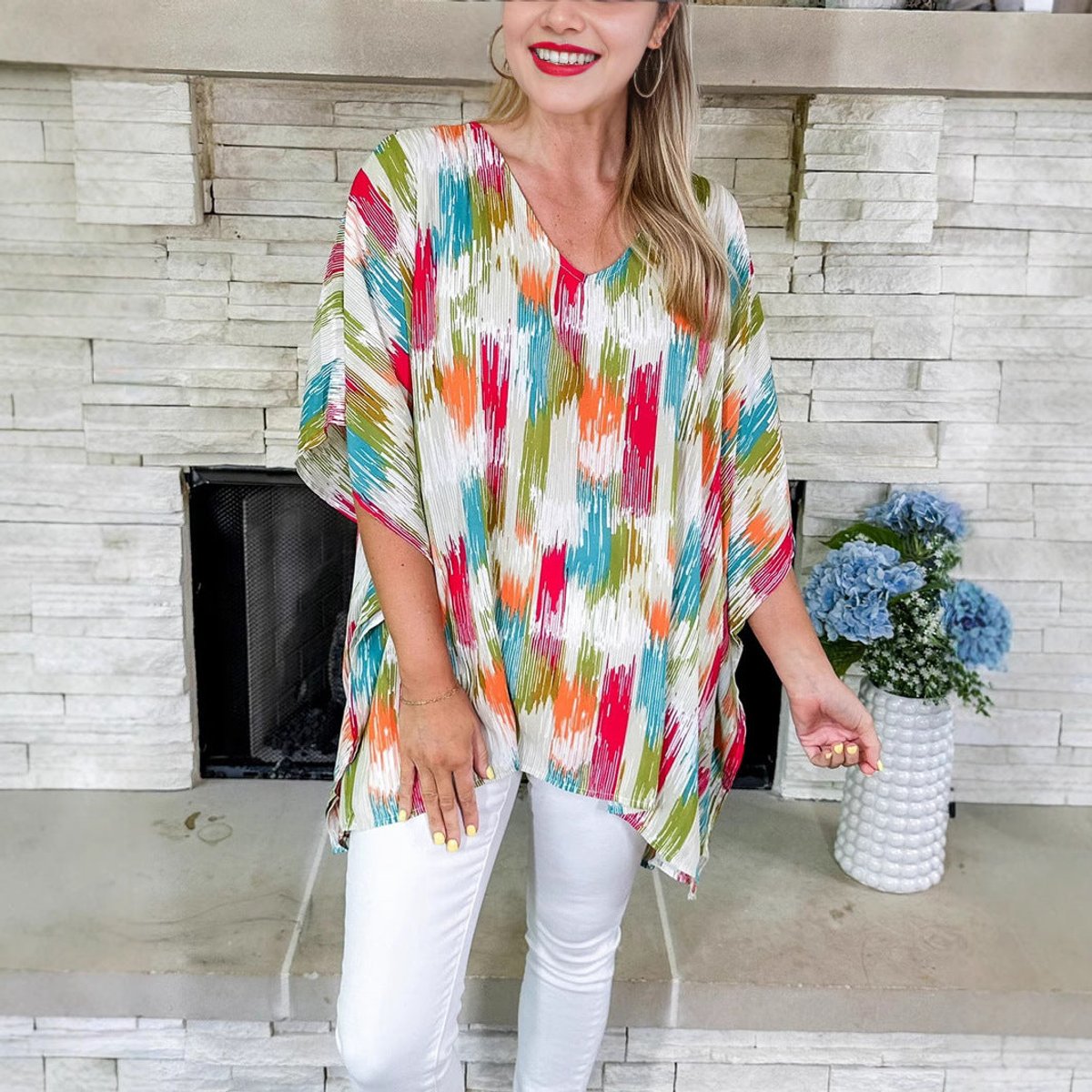 Abstract Painterly V-Neck Relaxed Tunic