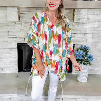 Abstract Painterly V-Neck Relaxed Tunic