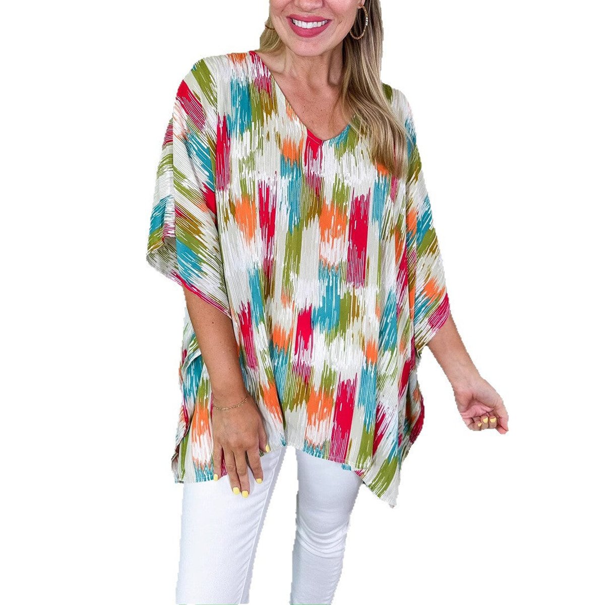 Abstract Painterly V-Neck Relaxed Tunic