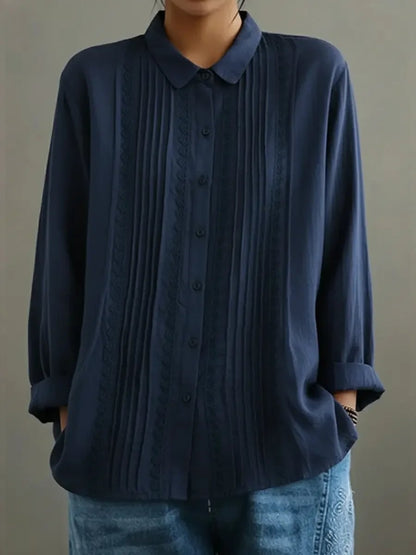Lace-Detail Pleated Long-Sleeve Blouse