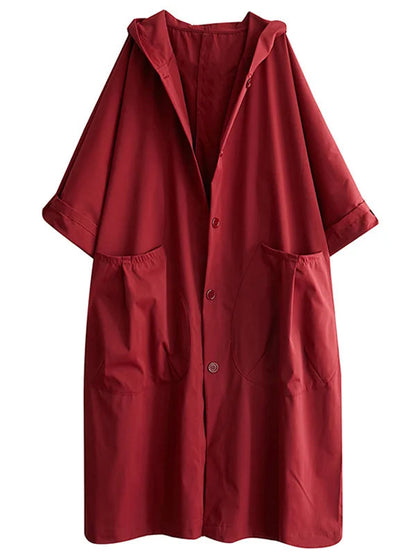 Relaxed Hooded Cloak Coat with Pockets
