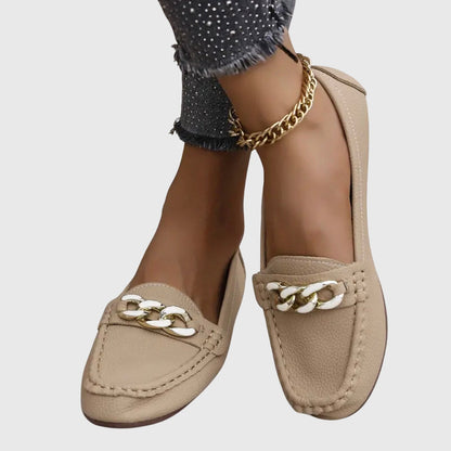 Chain Detail Leather-Look Loafers