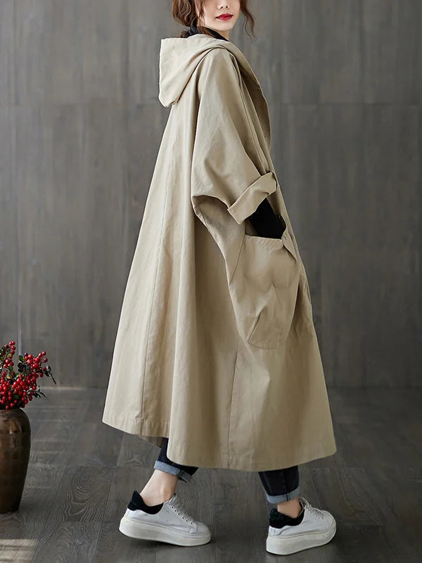 Relaxed Hooded Cloak Coat with Pockets