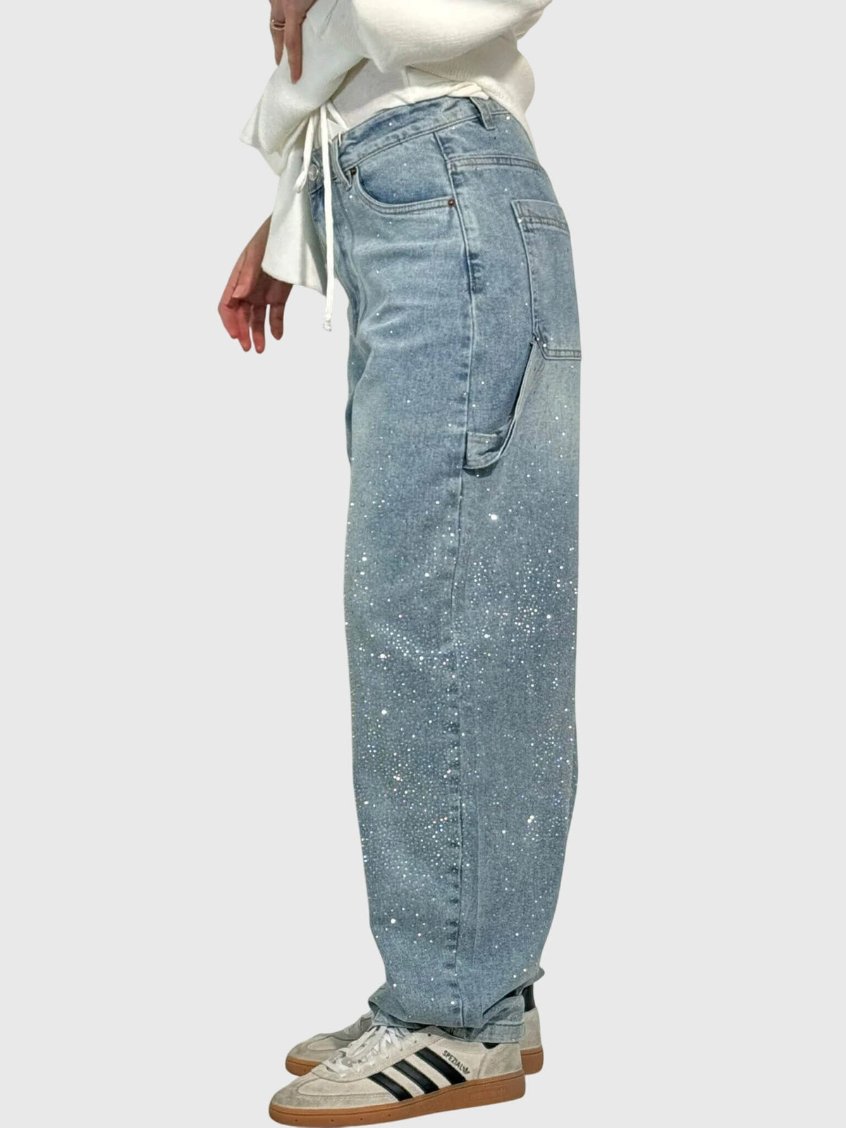Rhinestone Detail Wide-Leg Jeans