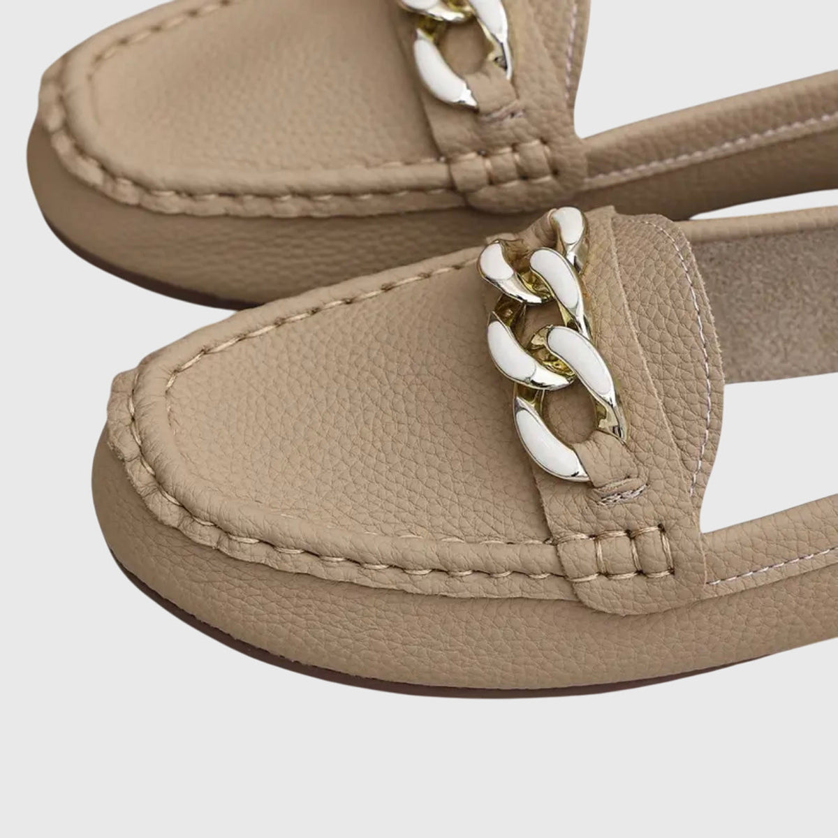 Chain Detail Leather-Look Loafers