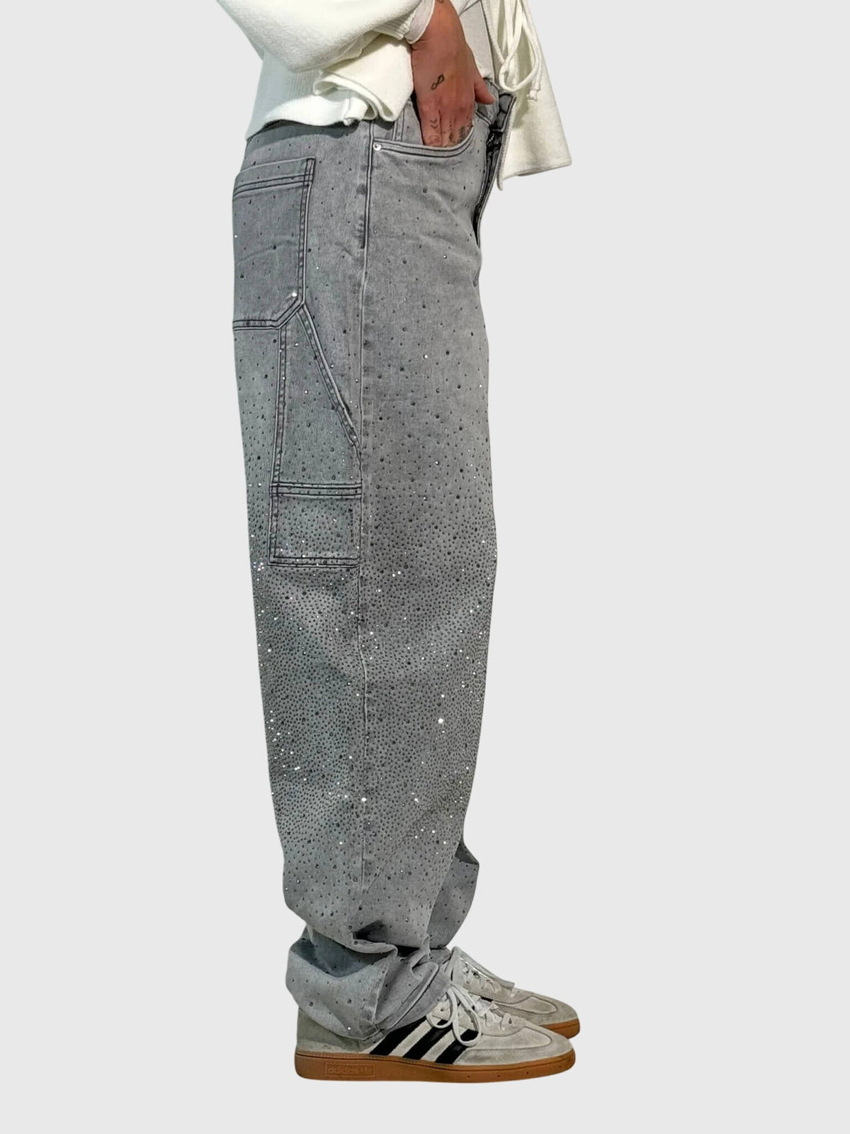 Rhinestone Detail Wide-Leg Jeans