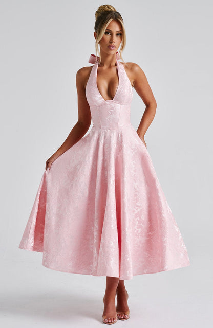 Textured Halter Midi Dress