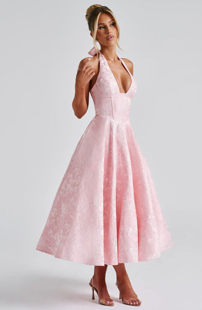 Textured Halter Midi Dress