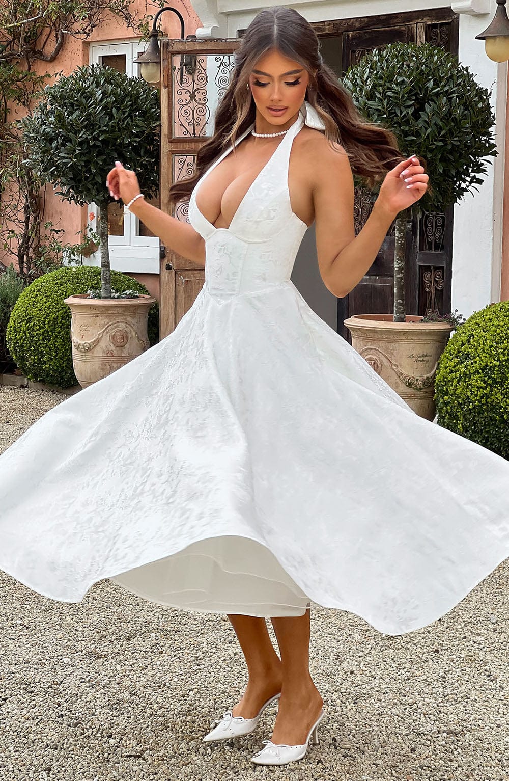 Textured Halter Midi Dress