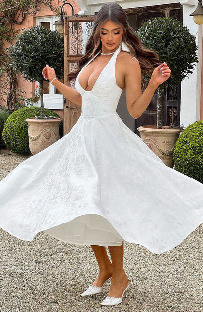 Textured Halter Midi Dress