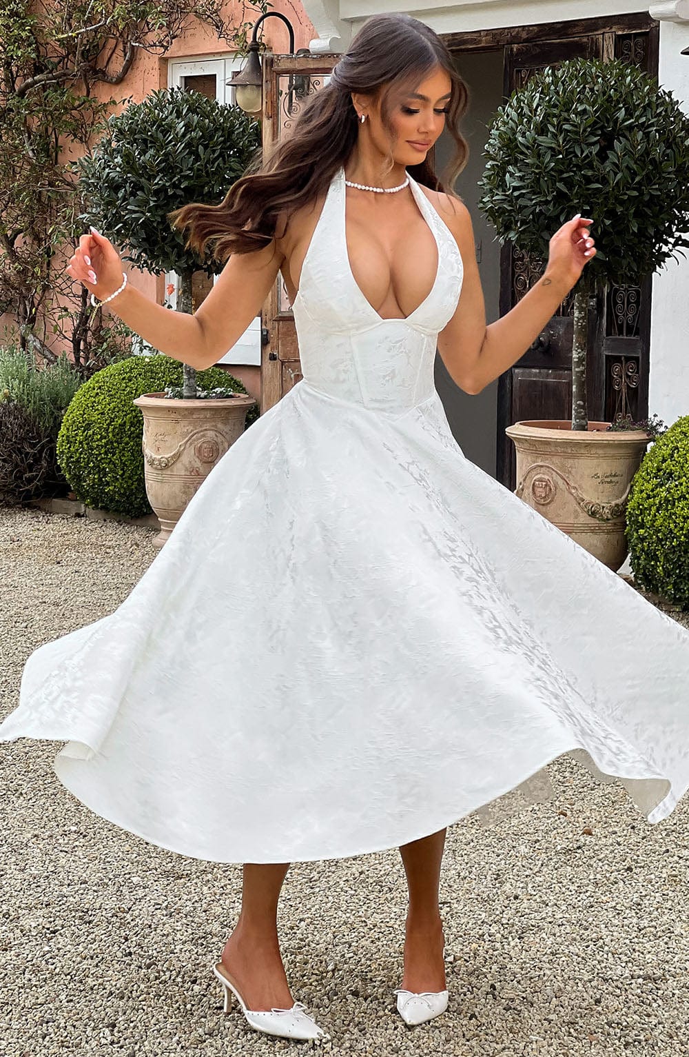 Textured Halter Midi Dress