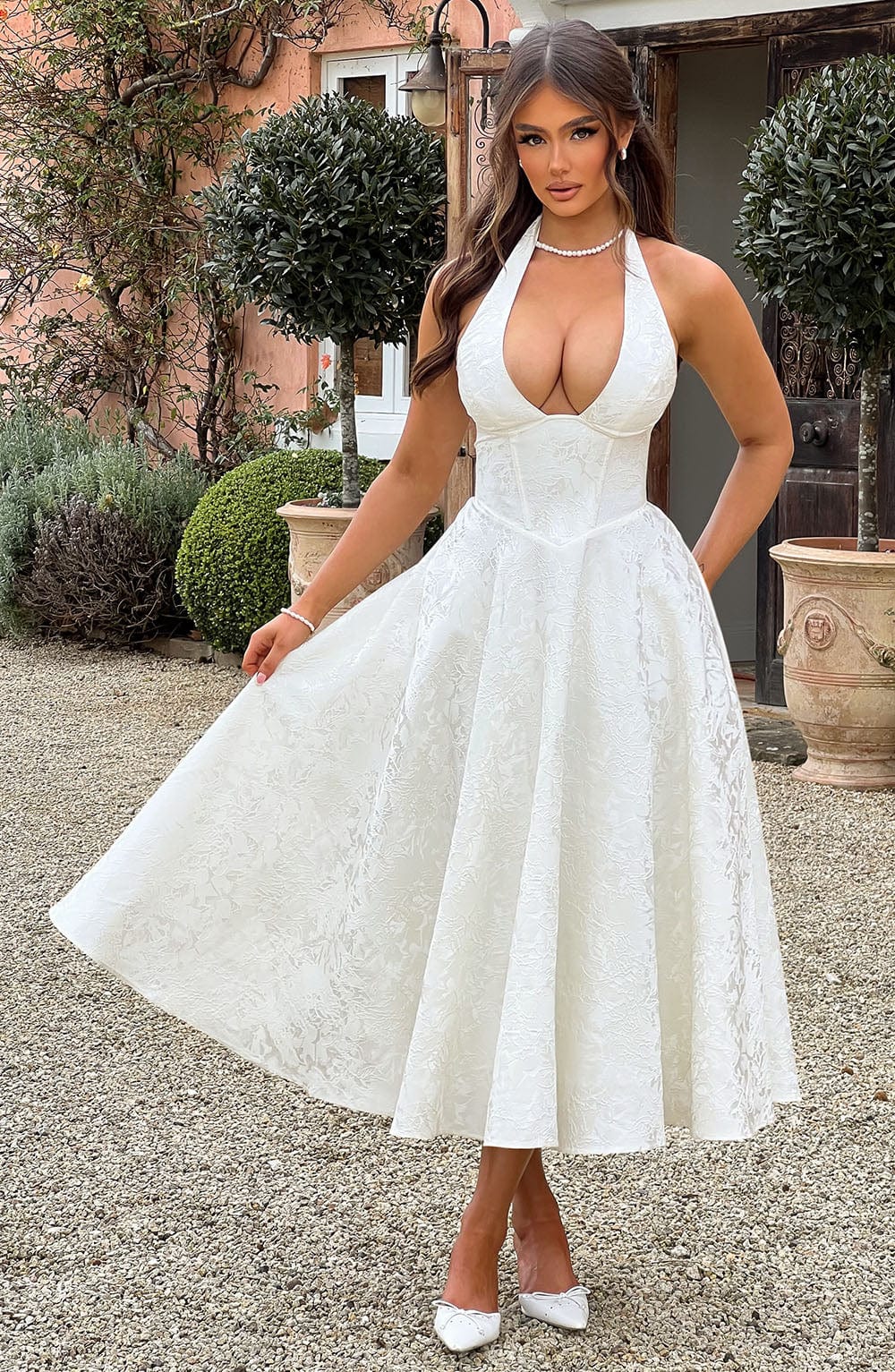 Textured Halter Midi Dress