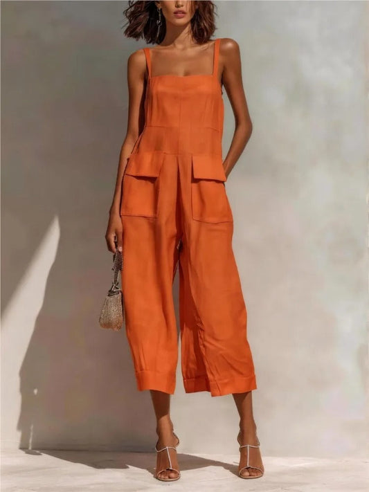 Linen-Blend Utility Midi Dress with Waist Tie