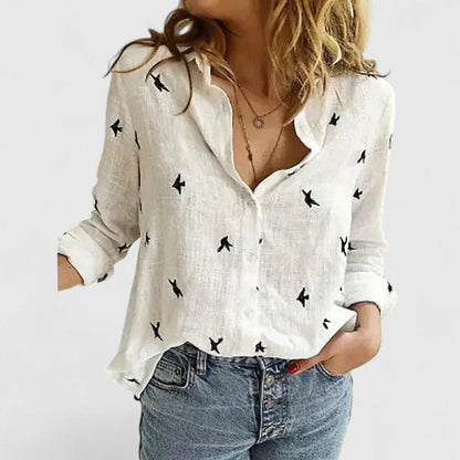 Linen-Blend Relaxed V-Neck Button-Front Top
