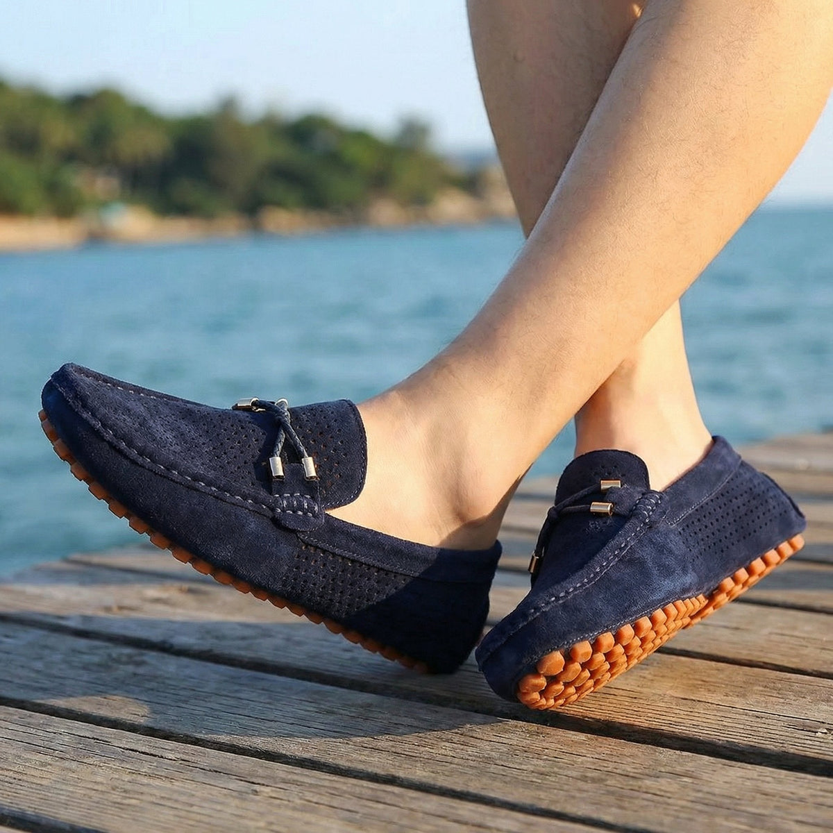Men's Perforated Faux Suede Slip-On Loafers