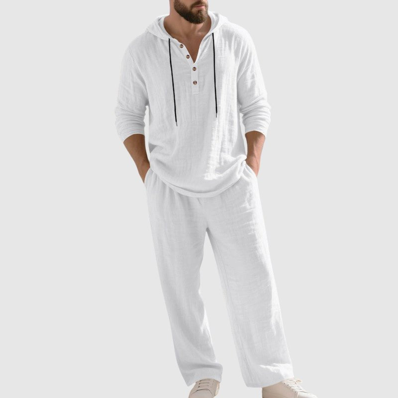 Men's Linen-Blend Hooded Lounge Set
