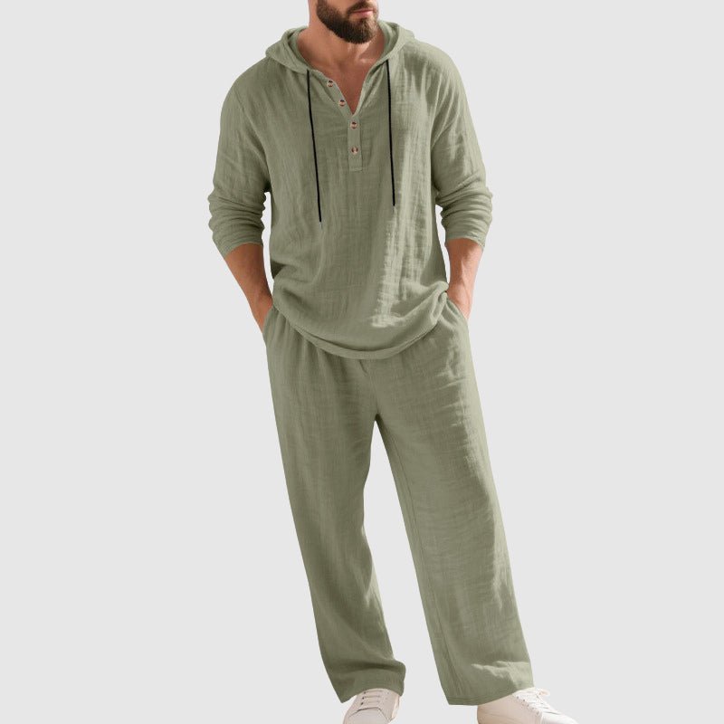 Men's Linen-Blend Hooded Lounge Set