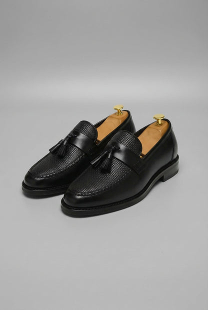 Men's Black Woven Tassel Loafers