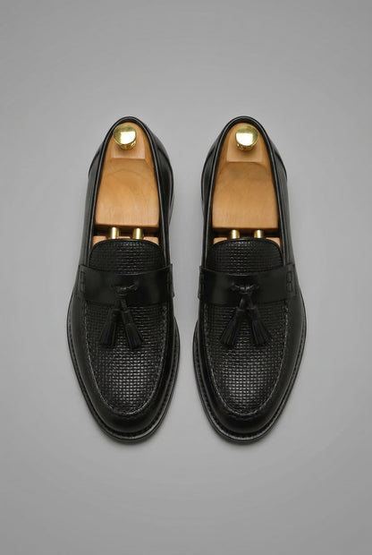 Men's Black Woven Tassel Loafers