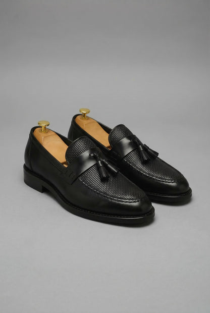 Men's Black Woven Tassel Loafers