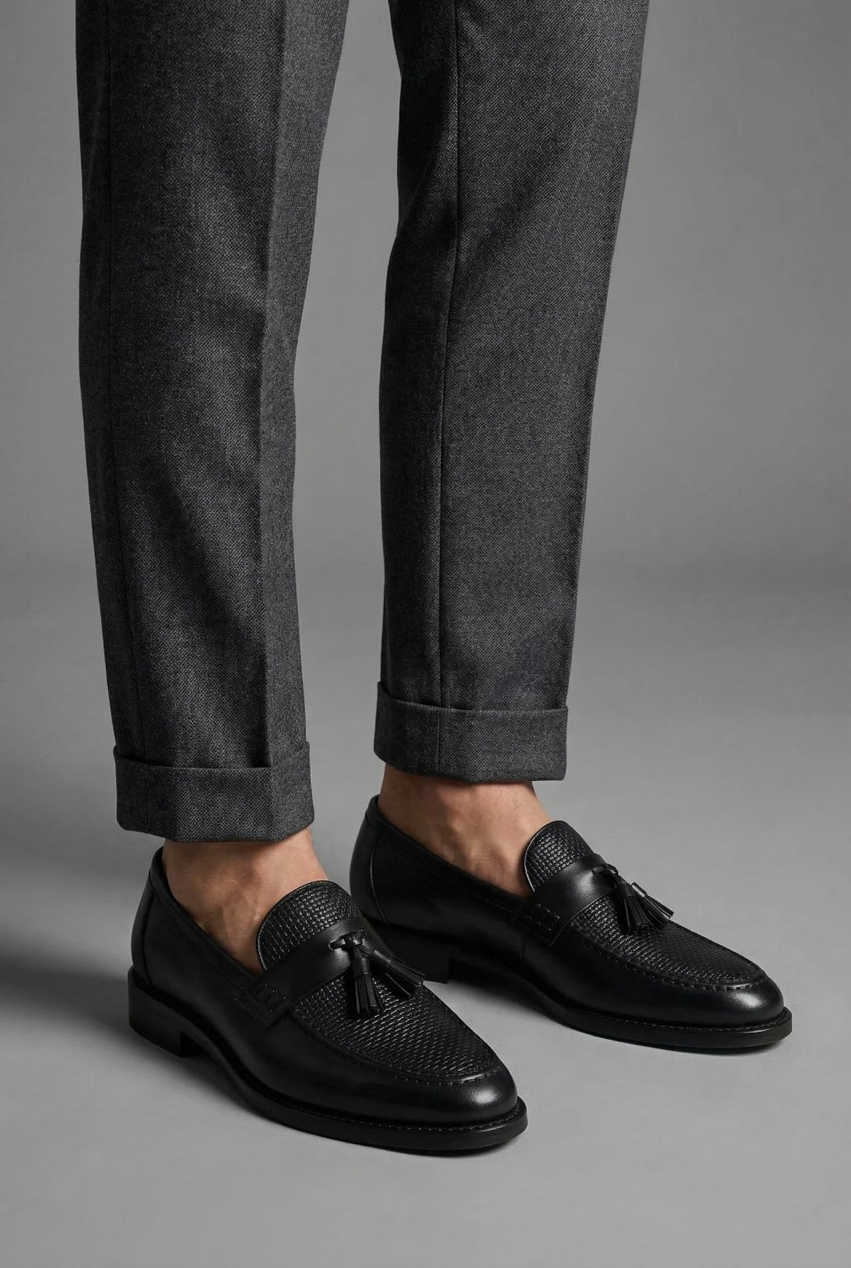 Men's Black Woven Tassel Loafers