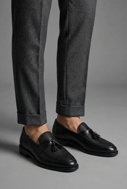 Men's Black Woven Tassel Loafers