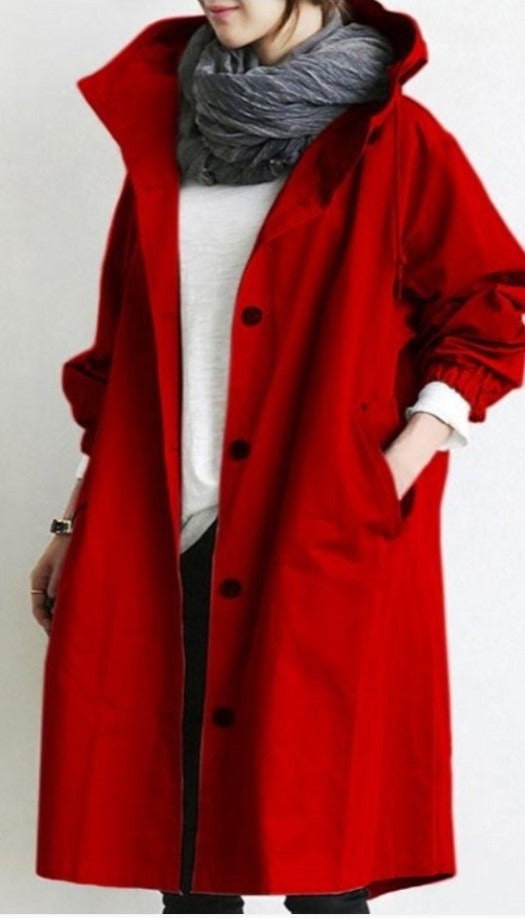 Women's Longline Hooded Coat with Button Front
