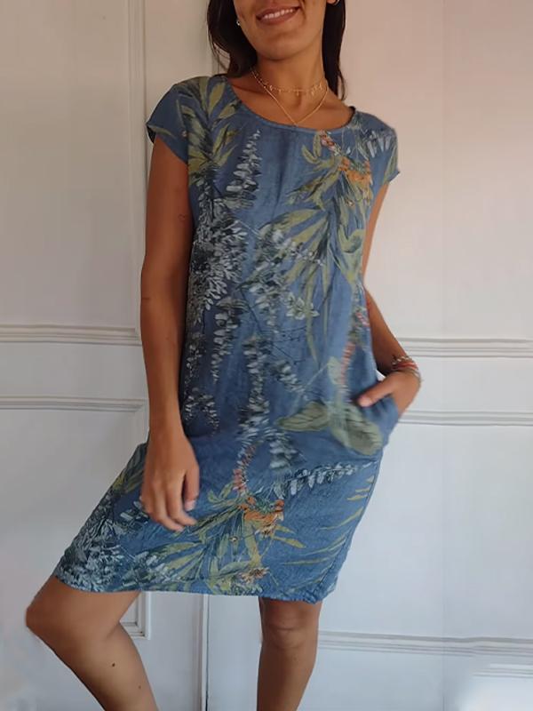 Women's Botanical Print Short Sleeve Dress