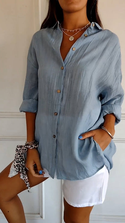 Oversized Linen Shirt with Roll-Up Sleeves