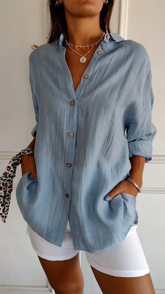 Oversized Linen Shirt with Roll-Up Sleeves
