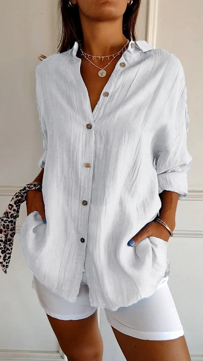 Oversized Linen Shirt with Roll-Up Sleeves