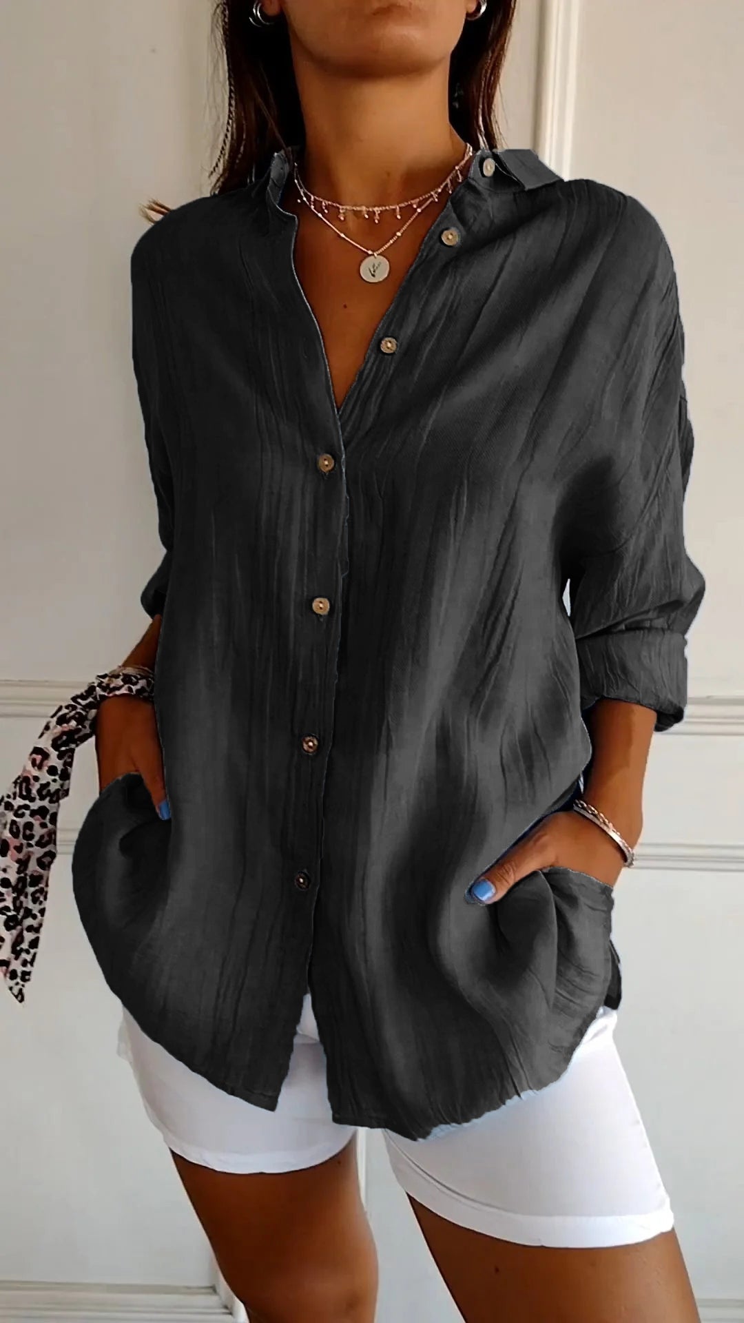 Oversized Linen Shirt with Roll-Up Sleeves