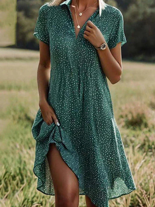 Polka-Dot Viscose Shirt Dress