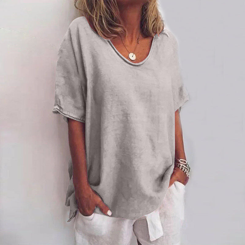 Oversized Linen Round-Neck Tee