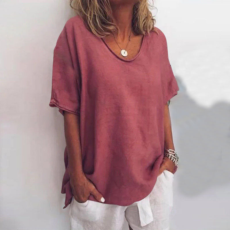 Oversized Linen Round-Neck Tee