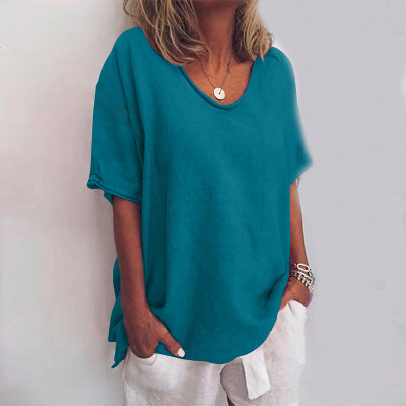 Oversized Linen Round-Neck Tee