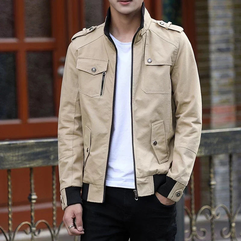Zip-Through Rib-Trim Bomber Jacket