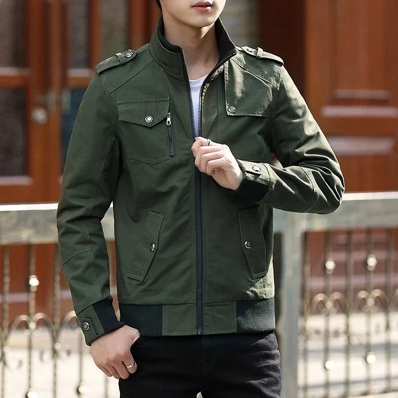 Zip-Through Rib-Trim Bomber Jacket
