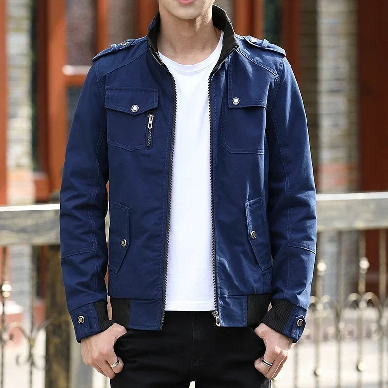Zip-Through Rib-Trim Bomber Jacket