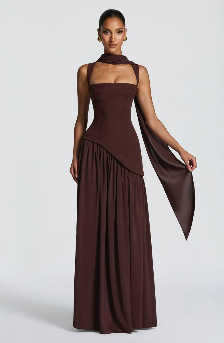 Pleated Square Neck Maxi Gown with Side Split