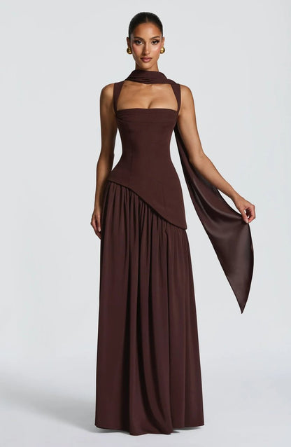 Pleated Square Neck Maxi Gown with Side Split
