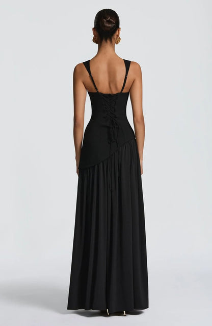 Pleated Square Neck Maxi Gown with Side Split