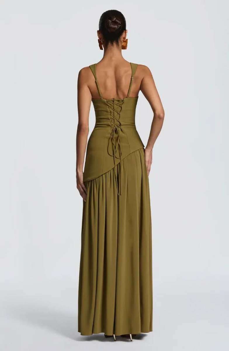 Pleated Square Neck Maxi Gown with Side Split