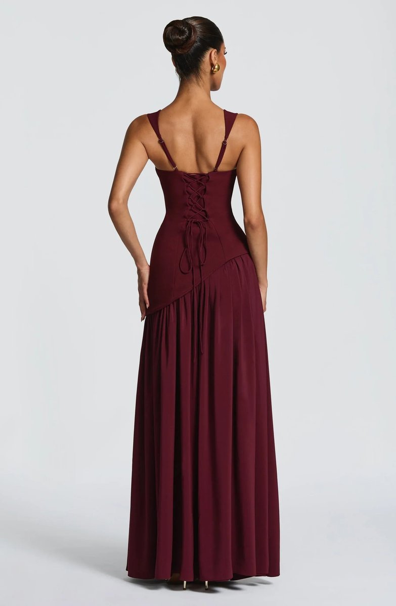 Pleated Square Neck Maxi Gown with Side Split