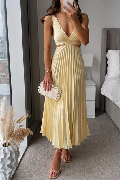 V-Neck Pleated Empire Formal Maxi Dress
